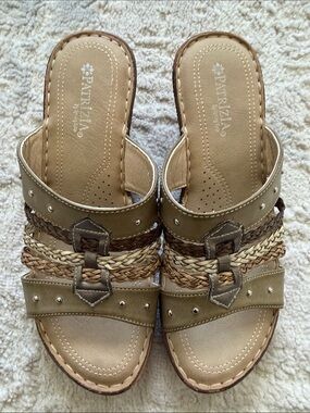 Patrizia by Spring Step Tan Braided Slide Sandals